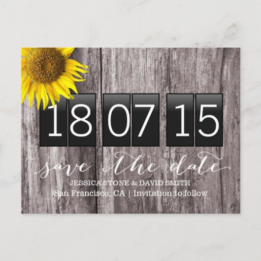 国産ひまわり木材の背景日付の保存 案内ポストカード (正面)