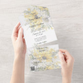 国産ひまわり花とデイジーとQRコード オールインワン招待状 (貼ってはがせる)