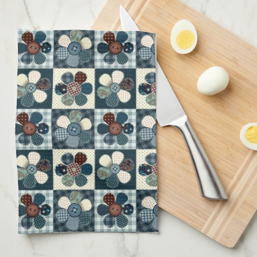 国産パッチワークの花 キッチンタオル (四つ折り)