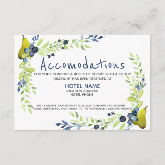 国産ブルーベリー 夏の梨 水彩花イラスト エンクロージャーカード (正面)