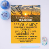 国産夕焼け、農家＆肉屋の広告 チラシ (シングル)