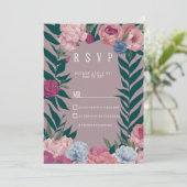 国産 ダークグリーン モーブ ピンク 花柄 RSVP 招待状 (スタンド正面)