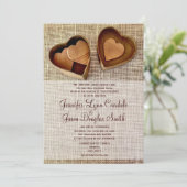 国産 木製 ハート型 麻のウェディング 招待状 (スタンド正面)