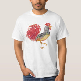 国産 赤いニワトリの水彩画イラスト Tシャツ