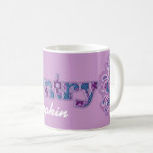 "国田舎者"のデニムの青いピンクのマグ コーヒーマグカップ (正面右)