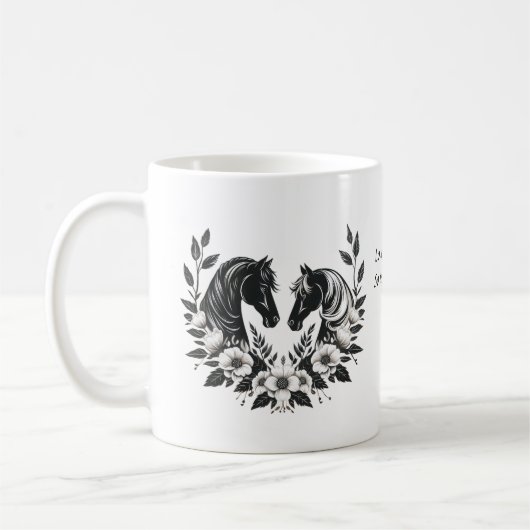国白黒馬と花 コーヒーマグカップ (左)