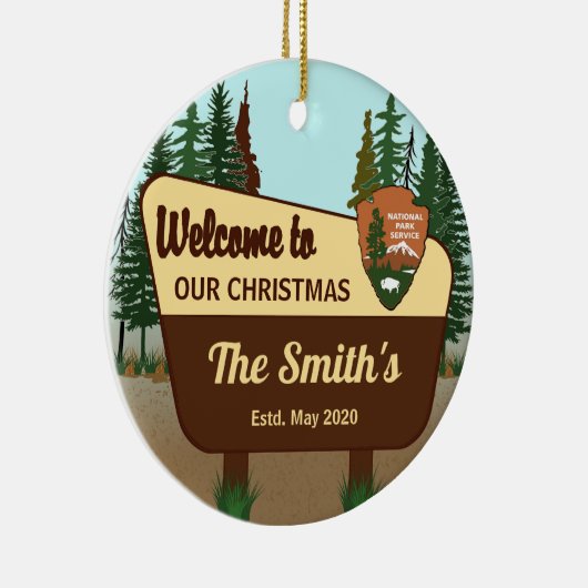国立パーソナライズされた公園サインクリスマス セラミックオーナメント (右)