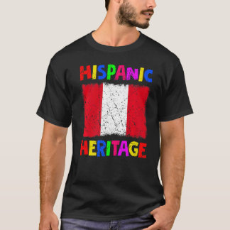 国立ヒスパニック伝統月ラテンアメリカ系女性ペルー国旗 Tシャツ