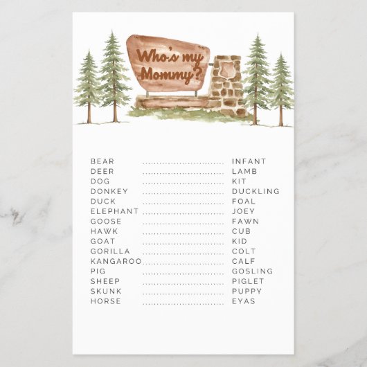 国立公園の赤ちゃんシャワーゲーム私のママ チラシ (正面)