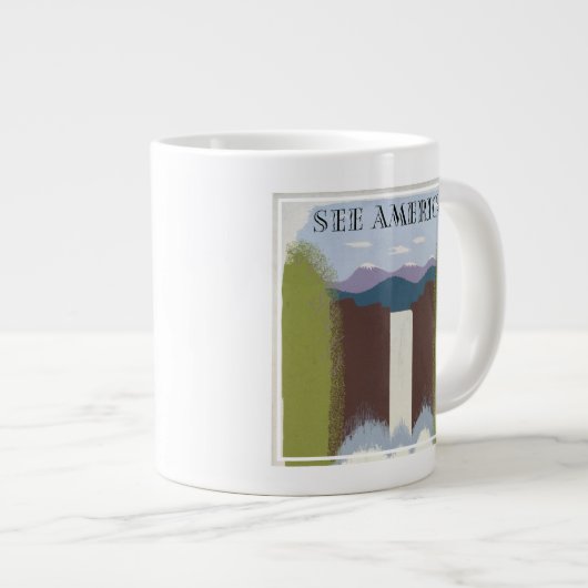 国立公園への旅行を促進するヴィンテージのポスター。 ジャンボコーヒーマグカップ (正面右)