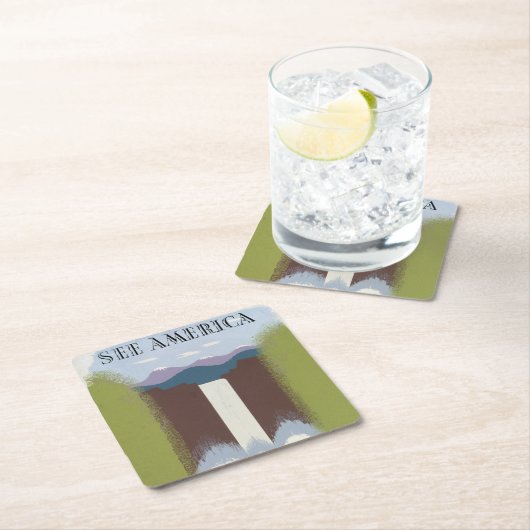 国立公園への旅行を促進するヴィンテージのポスター。 スクエアペーパーコースター (インサイチュ)