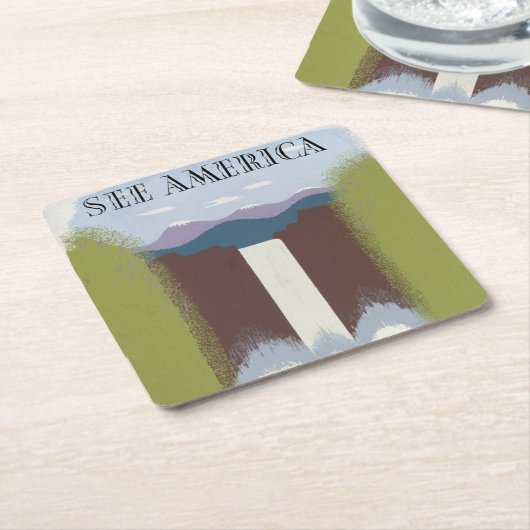 国立公園への旅行を促進するヴィンテージのポスター。 スクエアペーパーコースター (アングル)