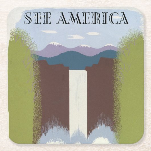 国立公園への旅行を促進するヴィンテージのポスター。 スクエアペーパーコースター (正面)