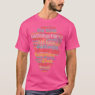 国立公園リスト単語クラウドキャンピングハイキングメン Tシャツ