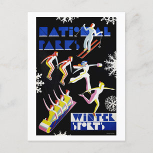 国立公園冬スポーツヴィンテージのポスター1936 ポストカード