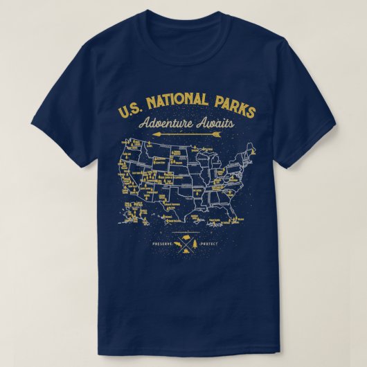 国立公園地図ヴィンテージ全59国立公園Gi Tシャツ (デザイン正面)