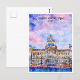 国立博物館プラハ旅行場水彩画 ポストカード
