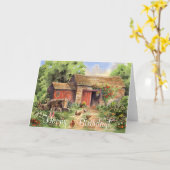 "国納屋"の素朴な納屋周囲の庭のバースデー・カード カード (黄色い花)