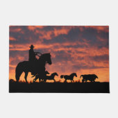 国素晴らし西部カウボーイと馬 ドアマット (正面)