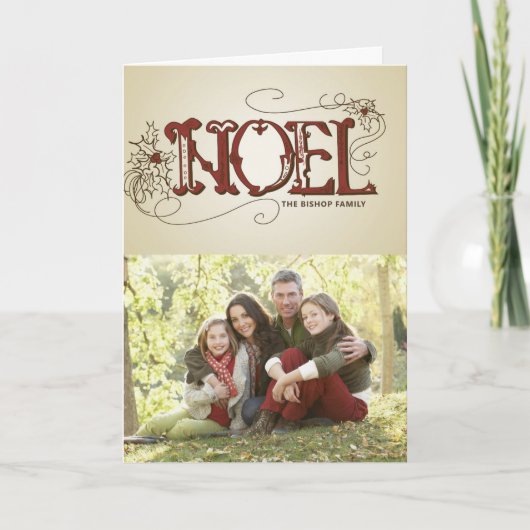国素朴なNOELのクリスマスの写真によって折られるカード シーズンカード (正面)