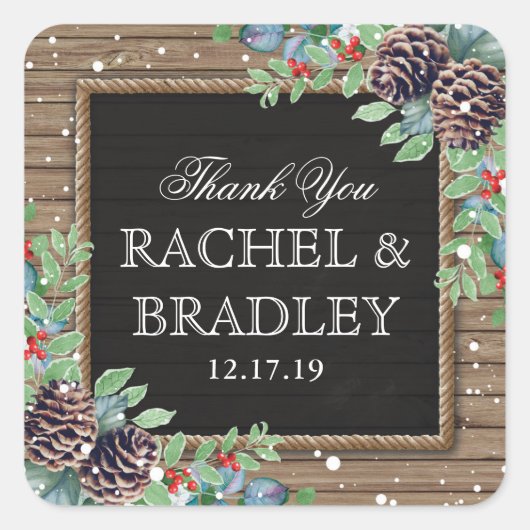 国素朴のクリスマス冬の結婚式 スクエアシール (正面)