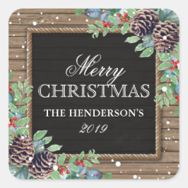 国素朴のクリスマス冬 |ハッピーホリデー スクエアシール
