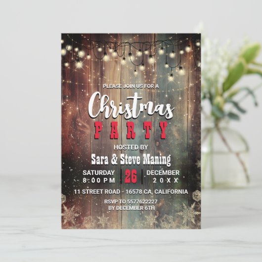 国素朴のクリスマス照明の雪の結晶パーティー 招待状 (スタンド正面)