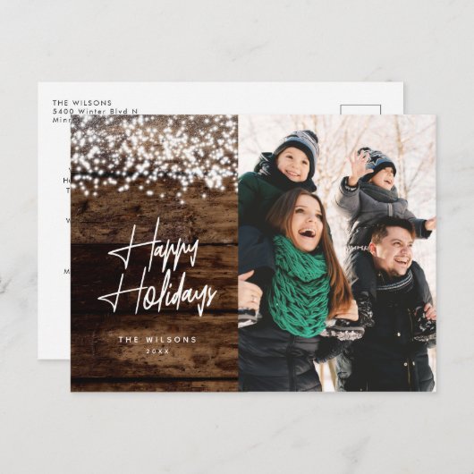 国素朴のクリスマス白熱［赤熱］光を放つライト写真 シーズンポストカード (正面/裏面)