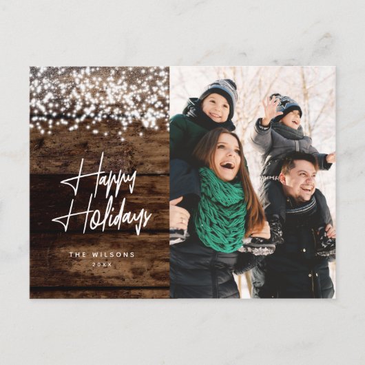 国素朴のクリスマス白熱［赤熱］光を放つライト写真 シーズンポストカード (正面)