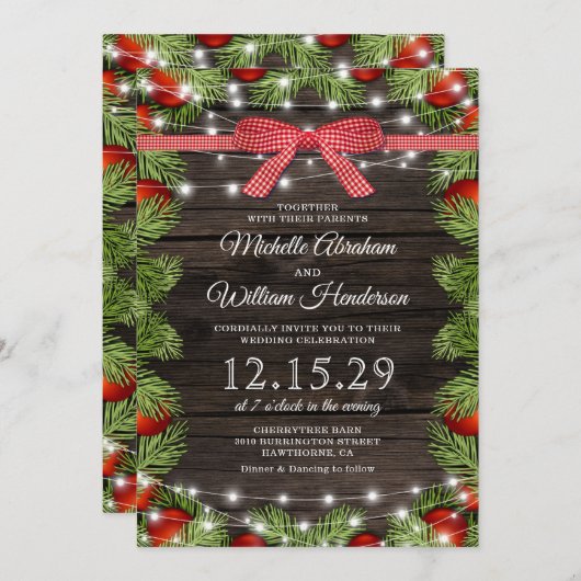 国素朴のクリスマ結婚ス 招待状 (正面/裏面)