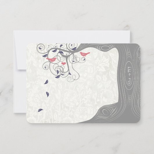 国素朴のシックな木の渦巻きラブバード結婚ズ 出欠カード (裏面)