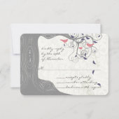 国素朴のシックな木の渦巻きラブバード結婚ズ 出欠カード (正面)