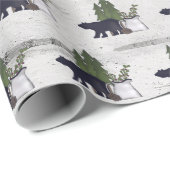国素朴のシルエットベアと木の樺の木 ラッピングペーパー (ロールコーナー)