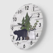 国素朴のシルエットベアと木の樺の木 ラージ壁時計 (傾斜)