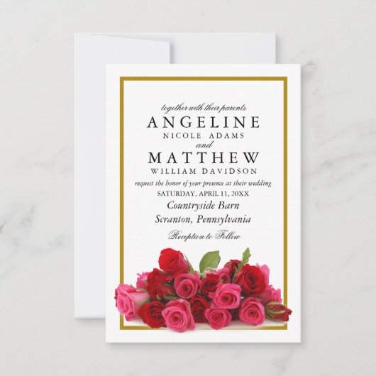 国素朴のバラ縁どフローラ結婚の 招待状 (正面)