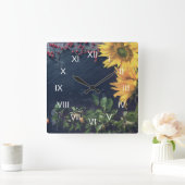 国素朴のヒマワリと石板ローマ数字 スクエア壁時計 (ホーム)