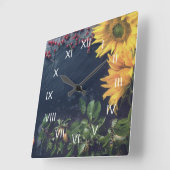 国素朴のヒマワリと石板ローマ数字 スクエア壁時計 (傾斜)