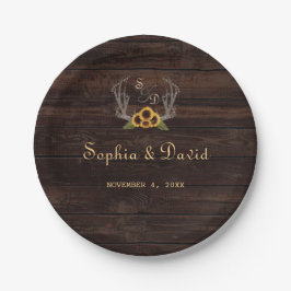 国素朴のヒマワリの〔雄ジカの〕枝角結婚ズ ペーパープレート