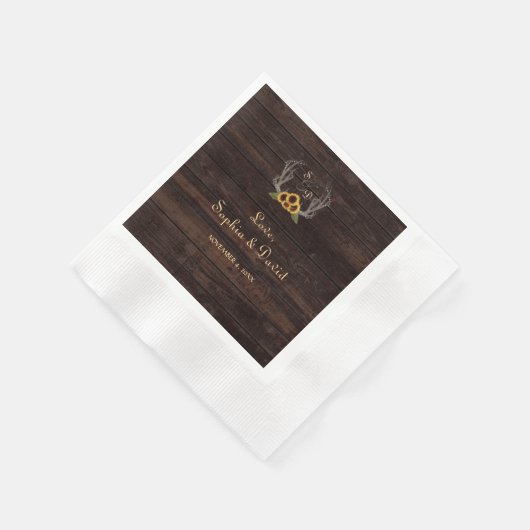 国素朴のヒマワリの〔雄ジカの〕枝角結婚ズ 縁ありカクテルナプキン (角)