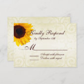 国素朴のヒマワリ渦巻き結婚式RSVPカード 出欠カード (正面/裏面)