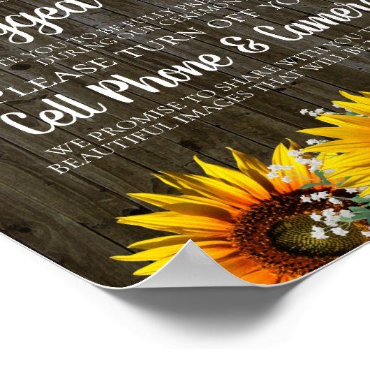 国素朴のヒマワリ結婚の標識 ポスター (角)