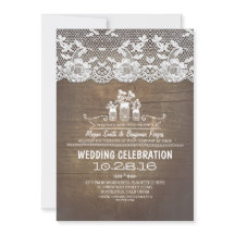 国素朴のメイソンjars wood lace結婚式の招待