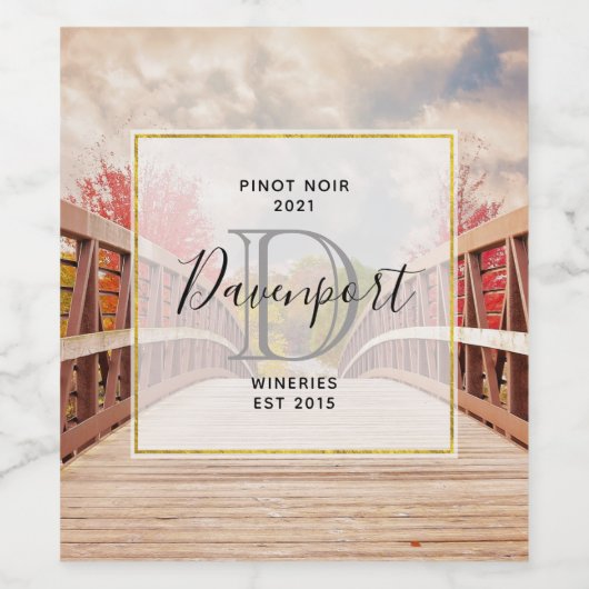 国素朴のワイン造りの木造り橋 ワインラベル (シングルラベル)