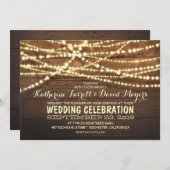 国素朴の文字列のライトと木結婚の数 招待状 (正面/裏面)