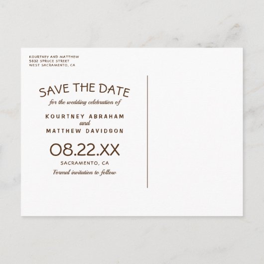 国素朴の木婚式の日付を保存 案内ポストカード (裏面)