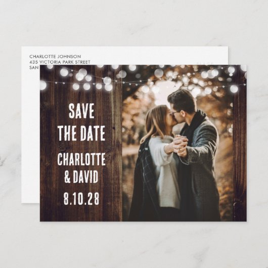 国素朴の木材ストリングラ結婚イトの写真 案内ポストカード (正面/裏面)