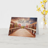 国素朴の木造の橋ありがとう カード (黄色い花)