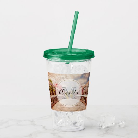 国素朴の木造の橋モノグラム アクリルタンブラー (アイス裏面)