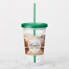 国素朴の木造の橋モノグラム アクリルタンブラー