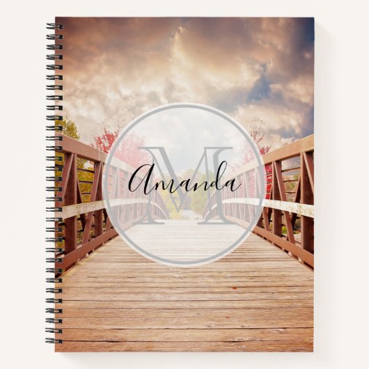 国素朴の木造の橋モノグラム ノートブック (正面)